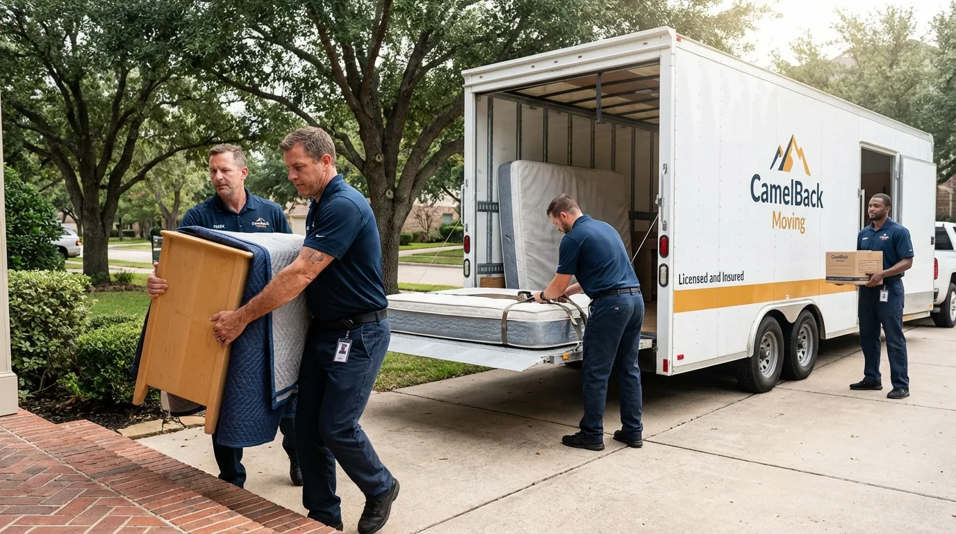 Crew loading residential truck for cross-state move from Deltaville, VA