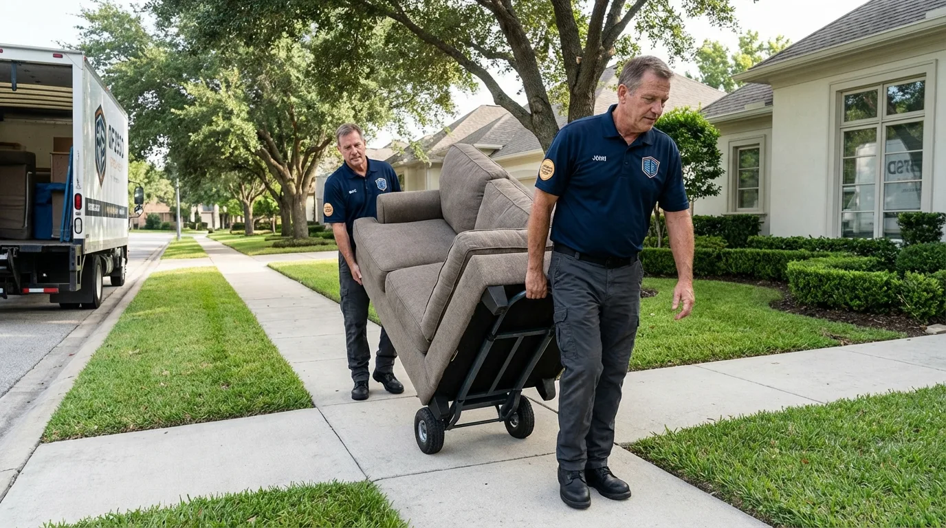Local residential moving crew loading furniture in Deltaville, VA