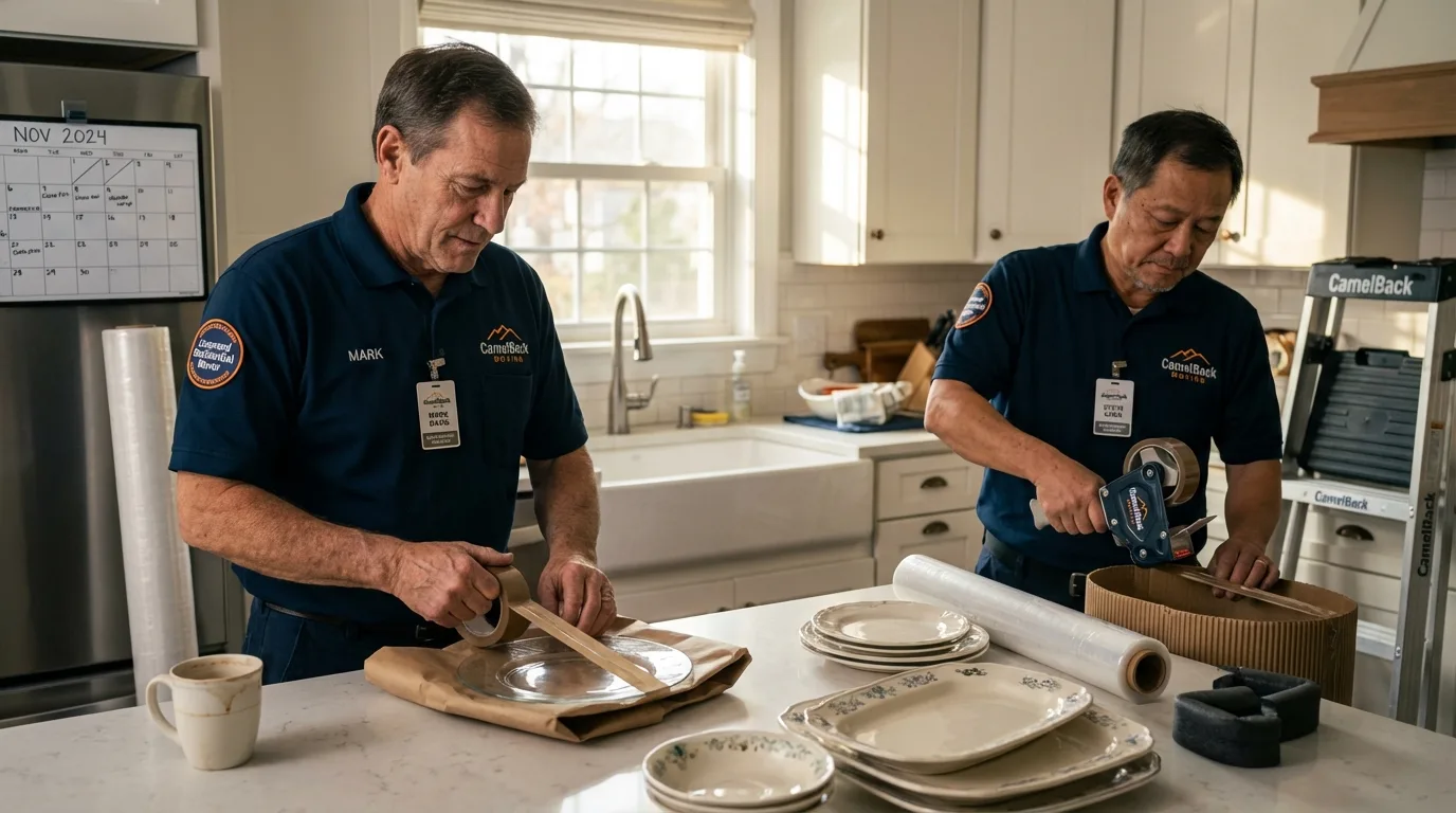 Professional crew packing kitchen dishware in Deltaville, VA